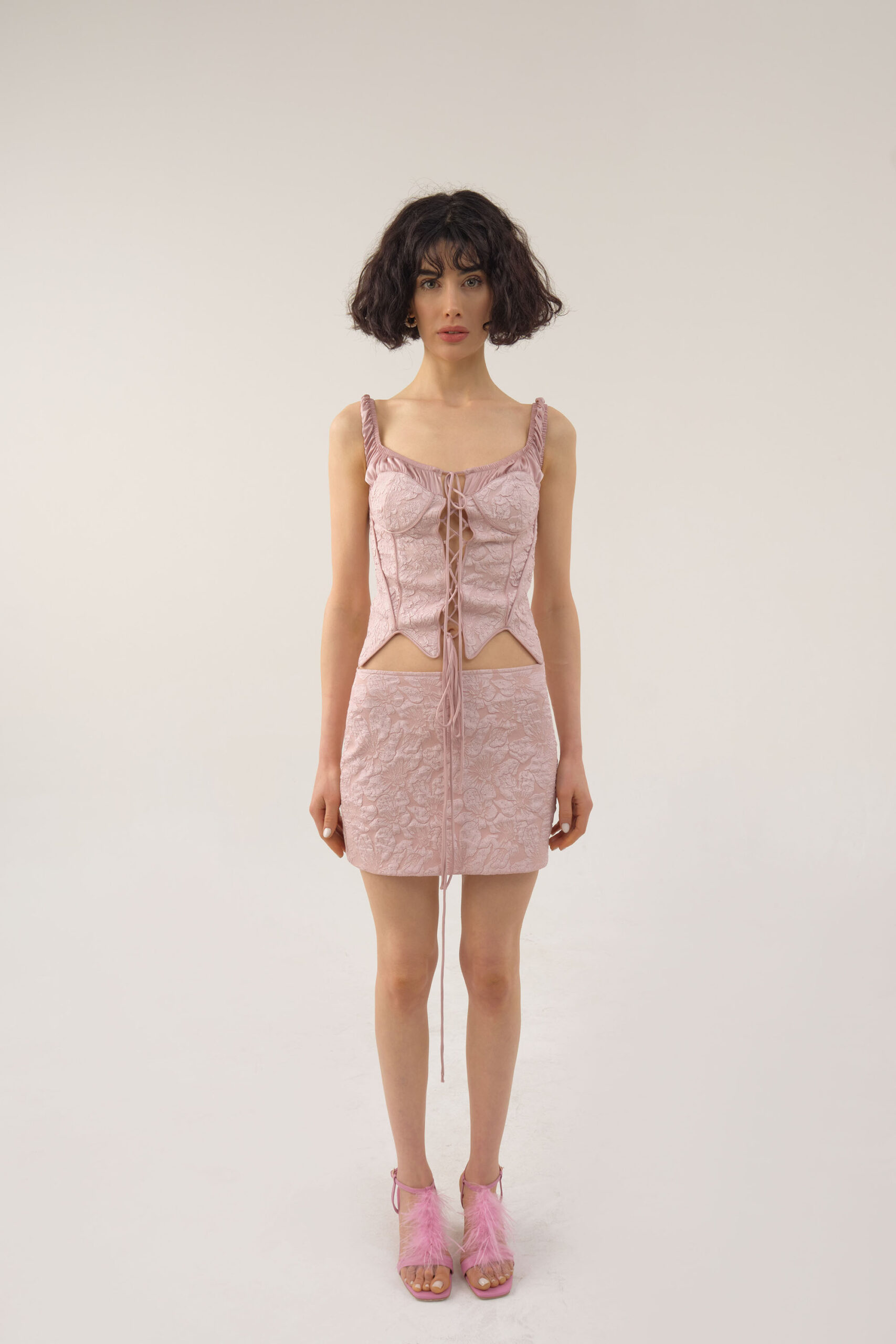 RACHEL PINK CORSET TOP AND MINI SKIRT