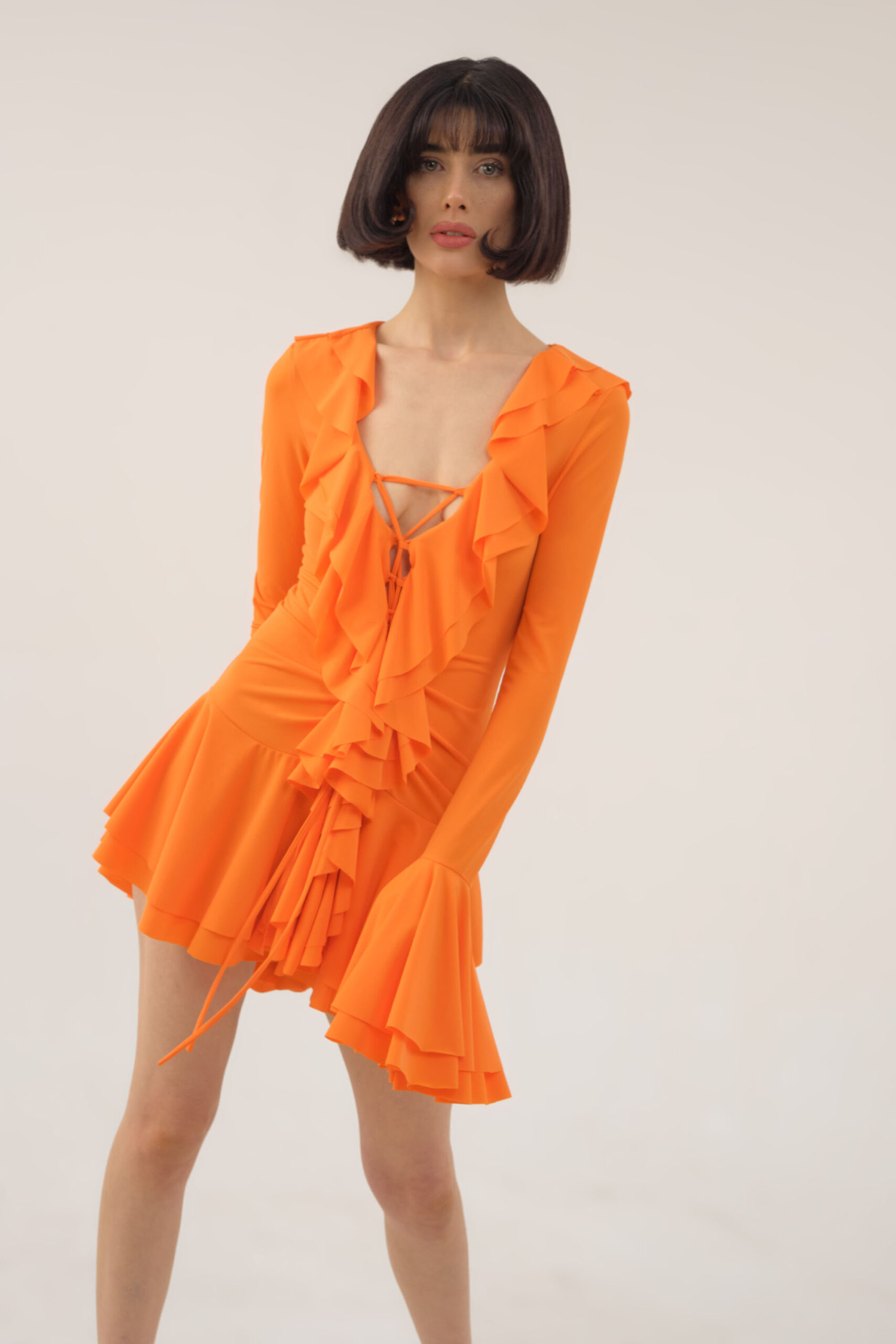 EMMA ORANGE MINI DRESS WITH RUFFLES