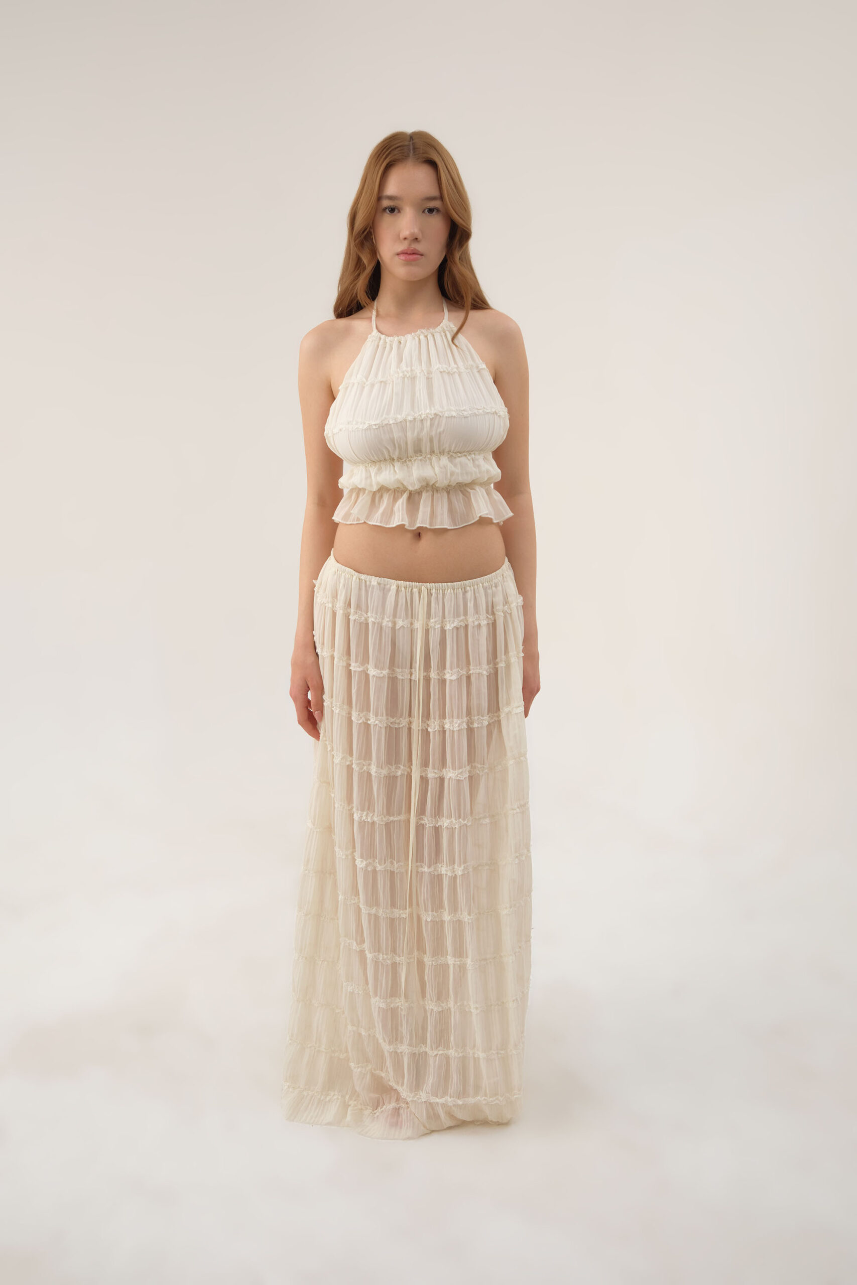 LADY CREAM TOP AND LONG SKIRT