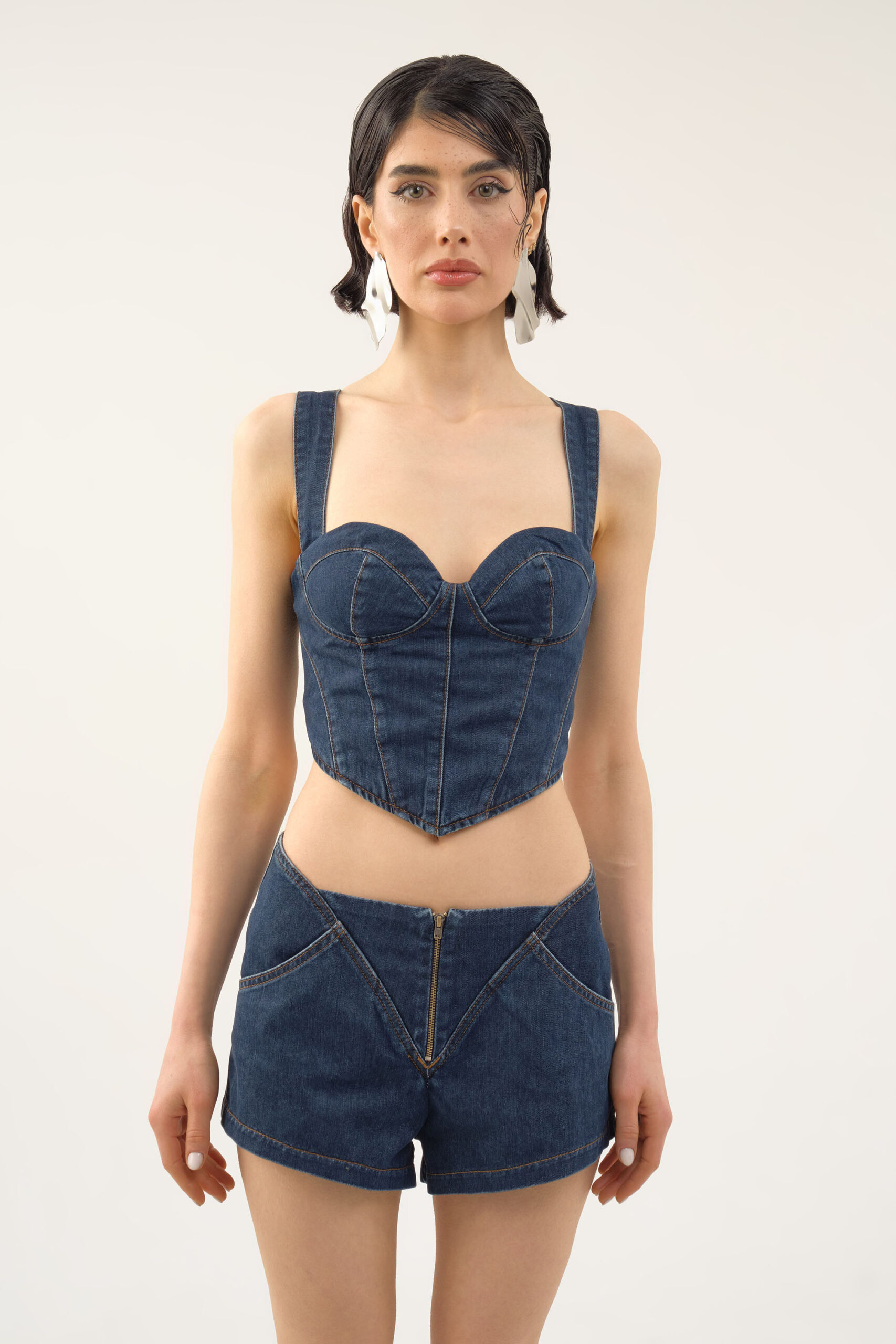ASHANTI JEAN CORSET TOP AND MINI SHORT